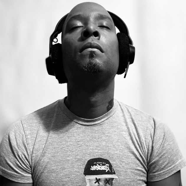 a black and white photo of a person wearing headphones, stranjwayz